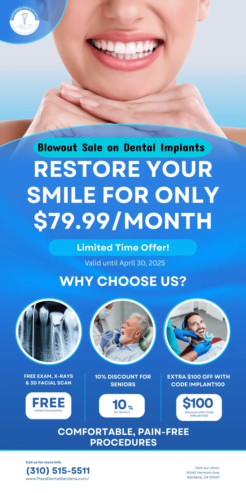 Plaza Dental Specialty in Gardena, CA - Dental Implant Flyer