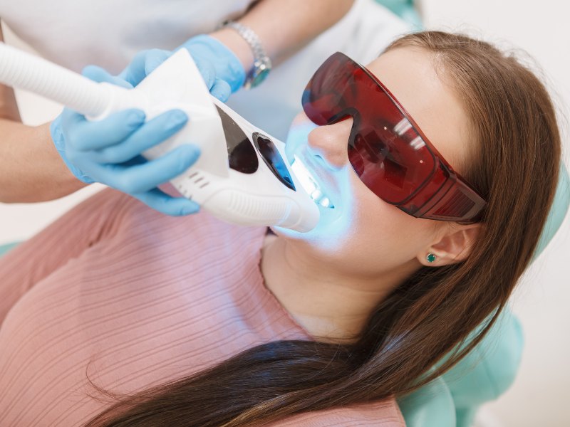 Cosmetic Dentistry - Teeth Whitening Procedure With Protective Gear- Plaza Dental Specialty Group
